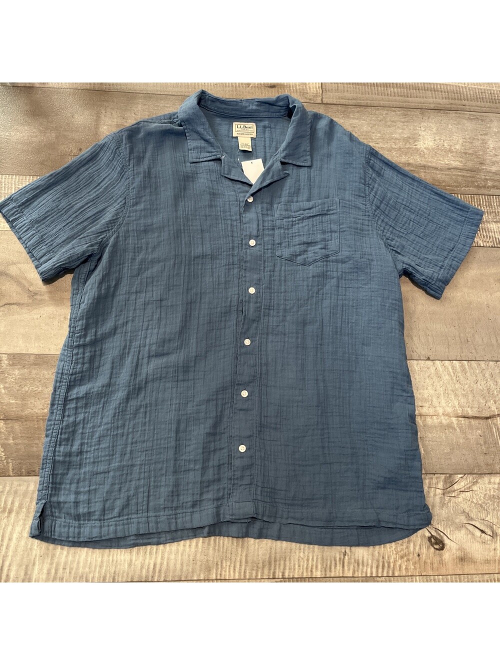 L.L. Bean Men’s Cloud Gauze Shirt, Short-Sleeve Fitted Size XL-Reg Delta Blue